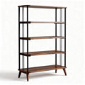 Wooden bookshelf with metal frame for living room home storage 180 x 80 x 30cm