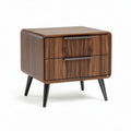 Wooden nightstand with two drawers in walnut finish and black legs 50 x 40 x 40cm