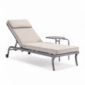 Outdoor adjustable chaise lounge with cushion and side table in beige 200 x 70 x 30cm