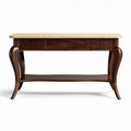 Wooden console table with marble top and intricate drawer design 120 x 60 x 80cm