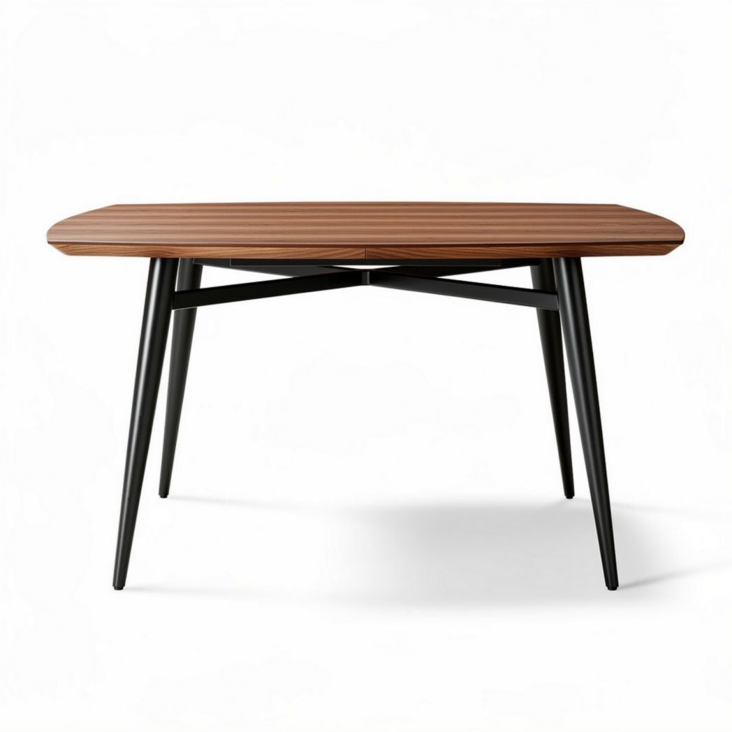 Rectangular wood dining table with black metal legs 120 x 80 x 75cm