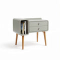 Modern gray nightstand with oak legs and two drawers for storage 50 x 40 x 45cm