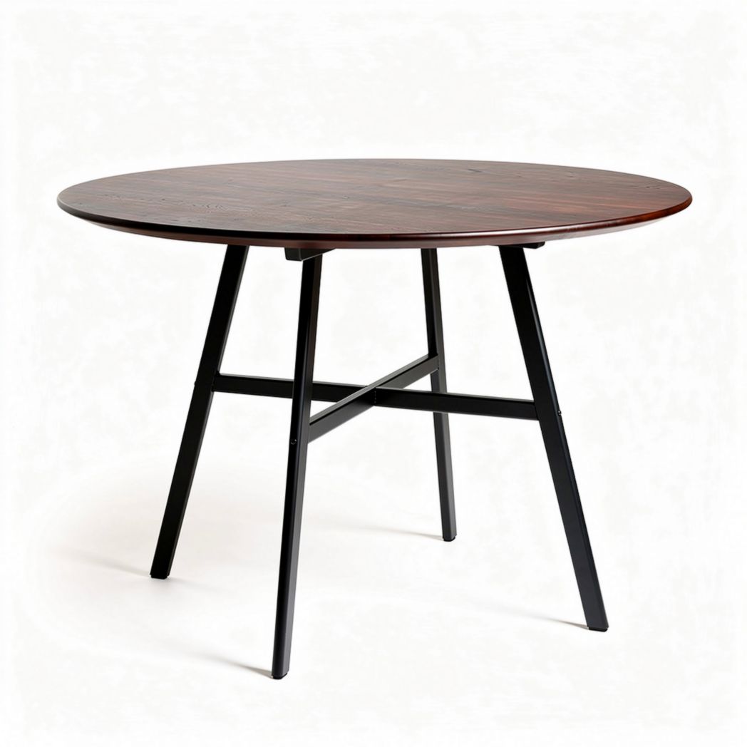 Round dining table with wooden top and black metal legs 80 x 80 x 75cm